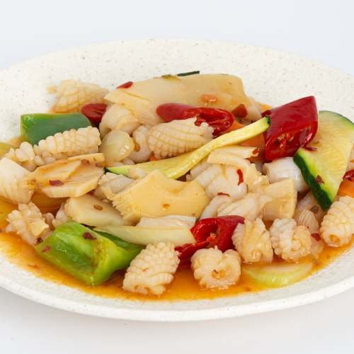 219 CALAMARI CON VERDURE IN SALSA PICCANTE